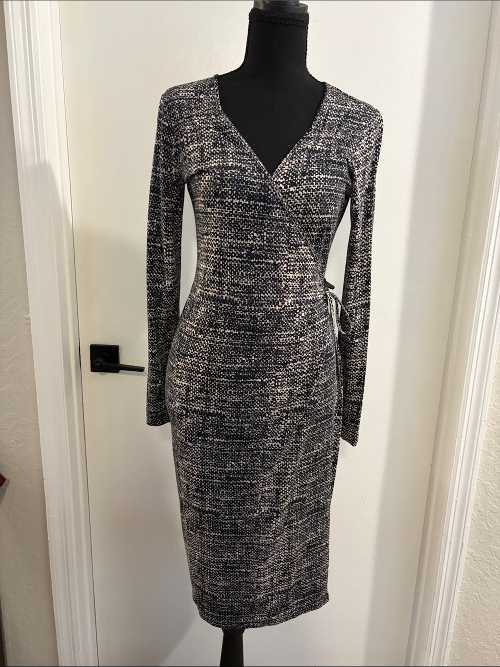 Banana Republic Black and Cream Knit Wrap Dress